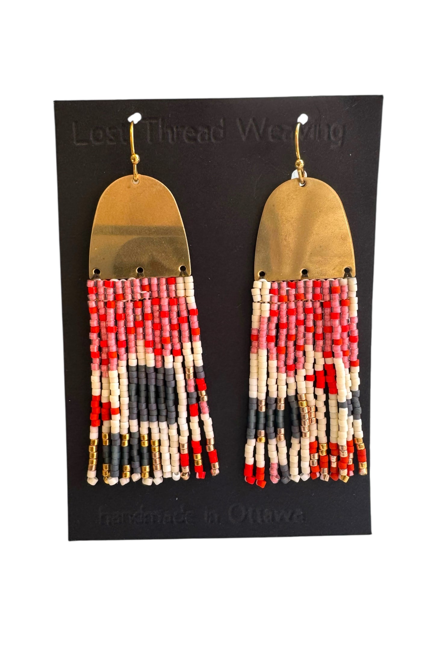 Solid Brass Top Fringe Earrings - Abstract pattern