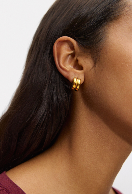 Puffy Double Hoop Earring- steel Gold Huggie