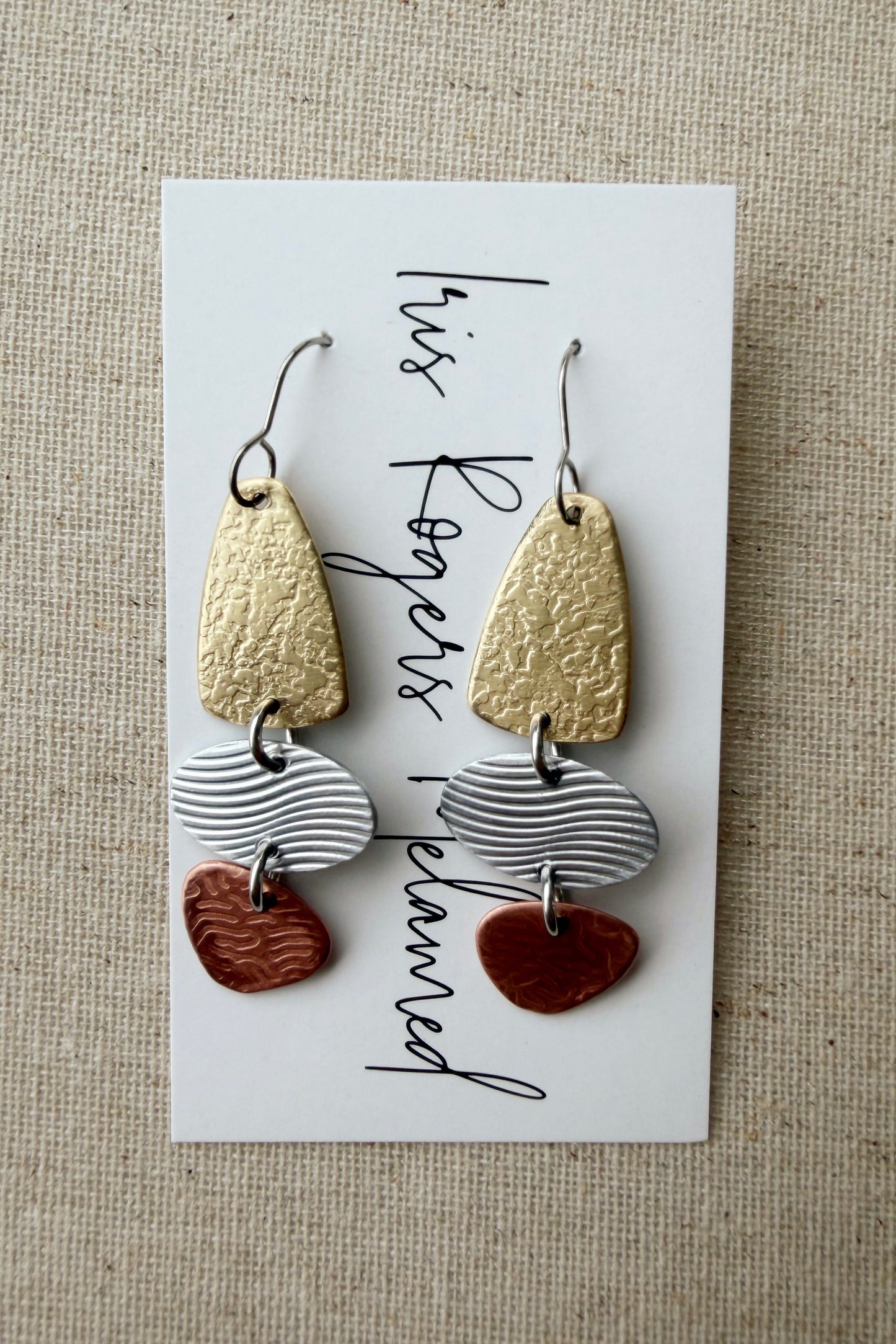 Textured Mixed Metal Drop Earrings