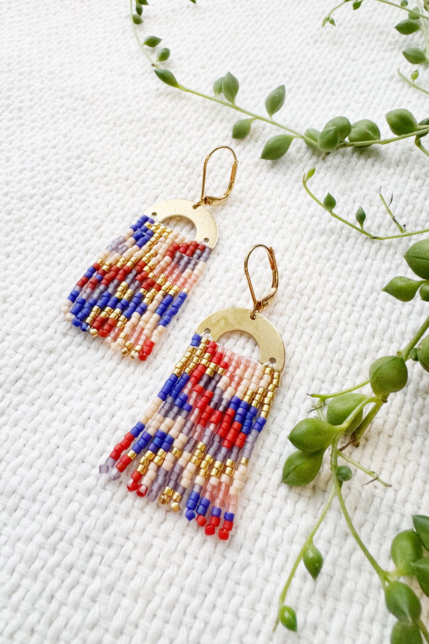 Beaded abstract Arch top earrings
