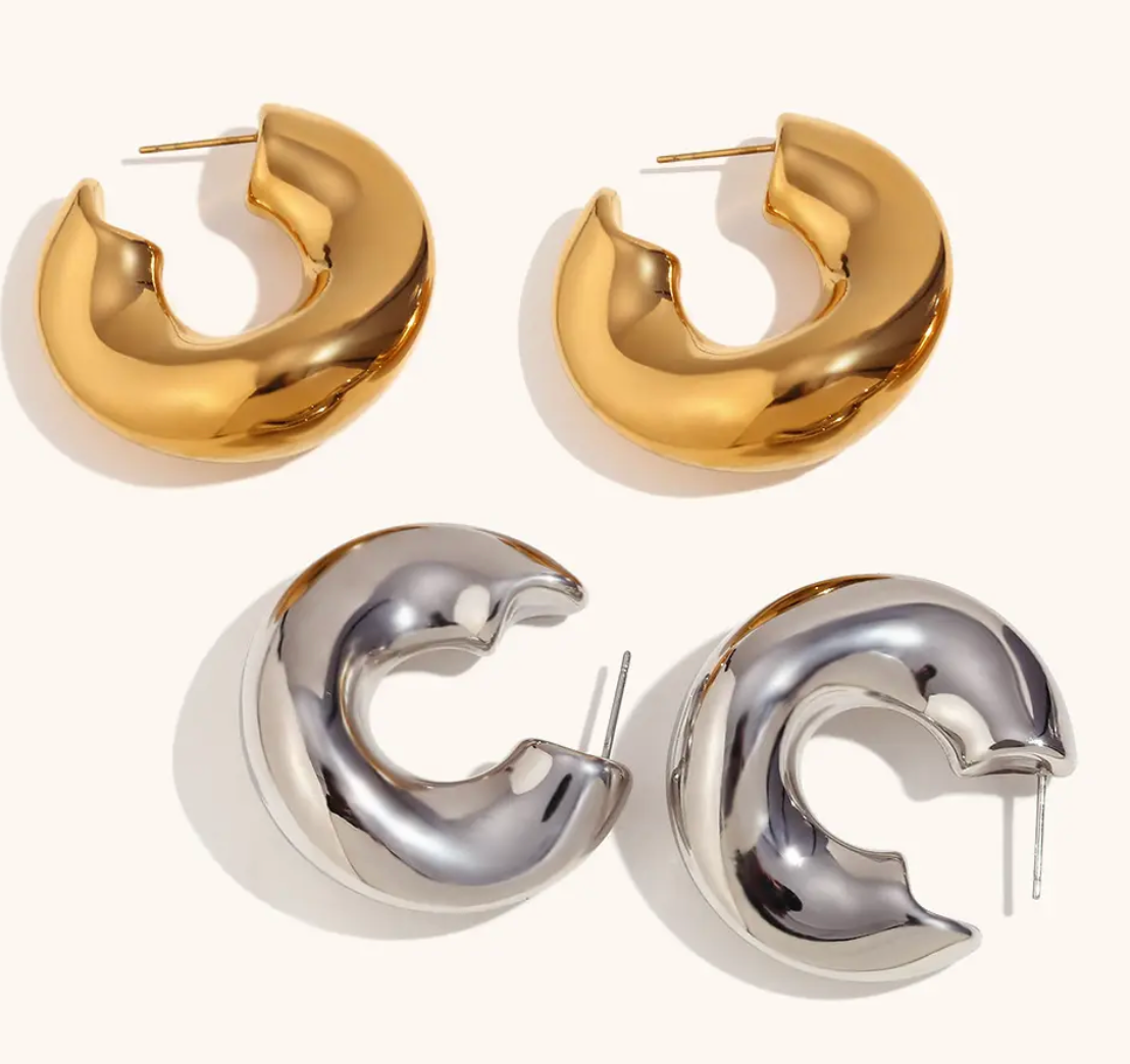 Wave Puffy Hoop | Steel Earrings
