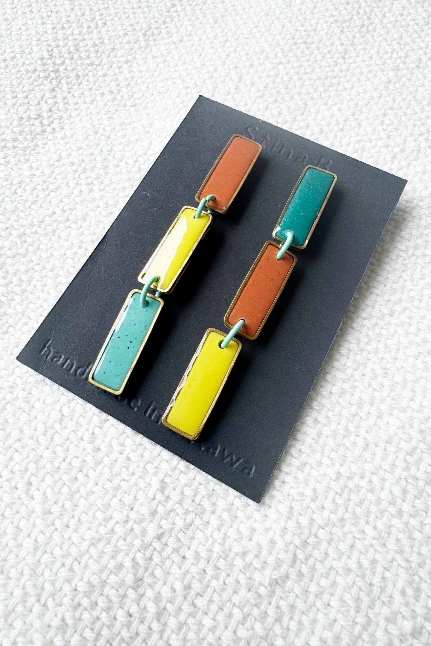 Rectangle Colour Block Dangle Studs