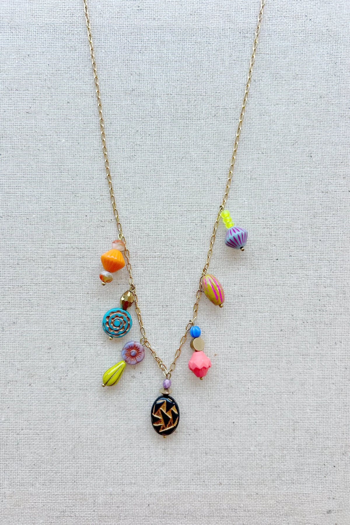 Czech Glass Beaded Charm Necklace #10