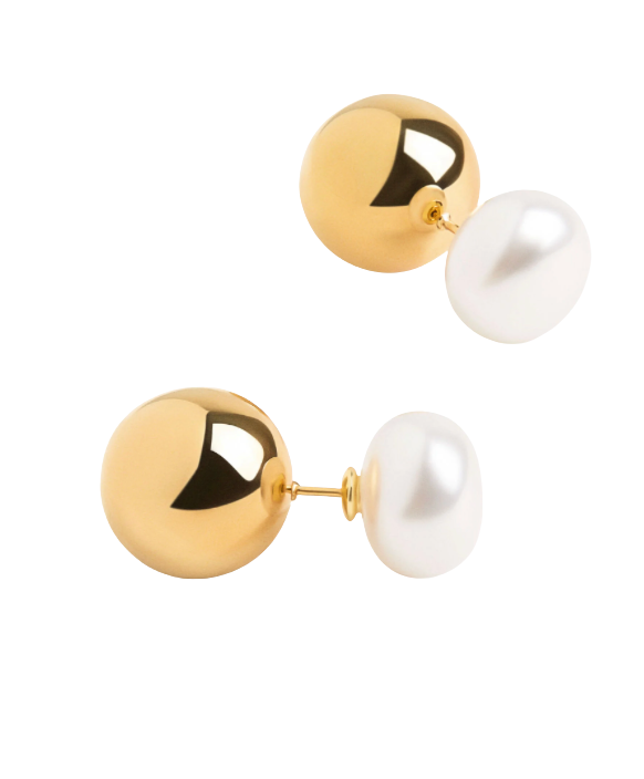 Pearl & Ball Earring- Stud Steel and Pearl
