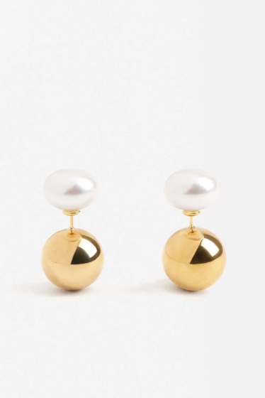 Pearl & Steel Ball Earring