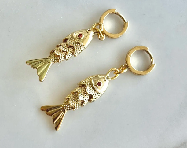 Lucky Fish Stainless Steel Hoop Earrings