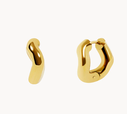 Wave Minimalist Hoop Earring- PVD- Hinge Hoop- Waterproof
