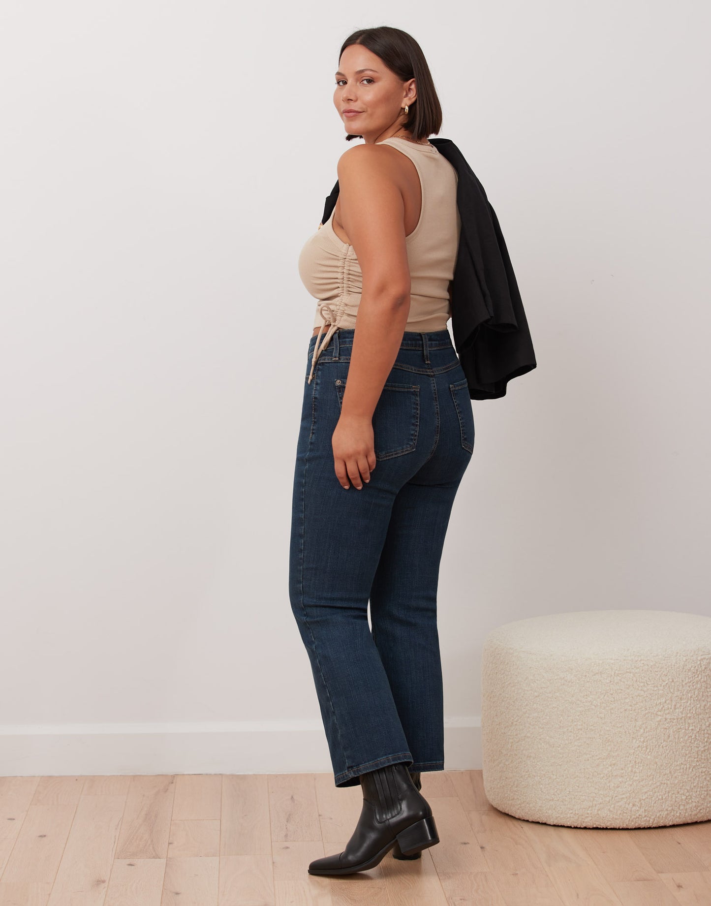 Ninja - ALEX High Rise Bootcut Jeans by Yoga Jeans, dark blue, button fly, high rise, bootcut leg, cropped, 26-inch inseam, sizes 26-33, made in Canada