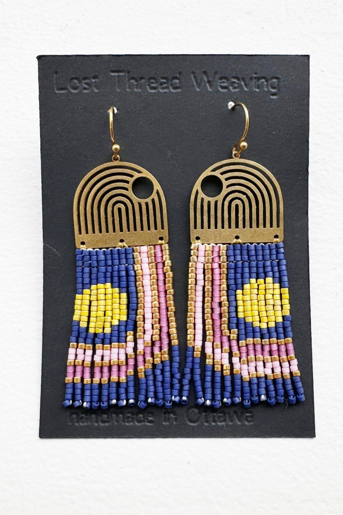 Geometric Lines & Curves Beaded Brass earrings - MADE TO ORDER