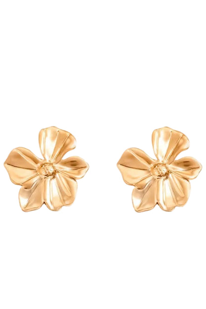Flower Stud Stainless Steel 14K Gold Earrings