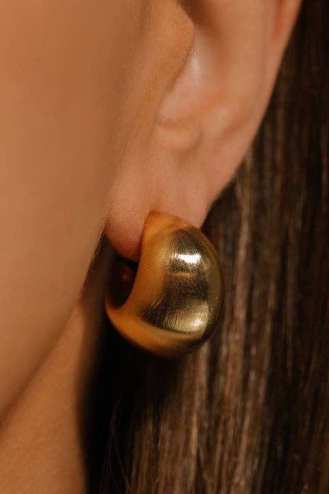 Puffy Hoop Crescent Moon Earring | PVD Waterproof 14K