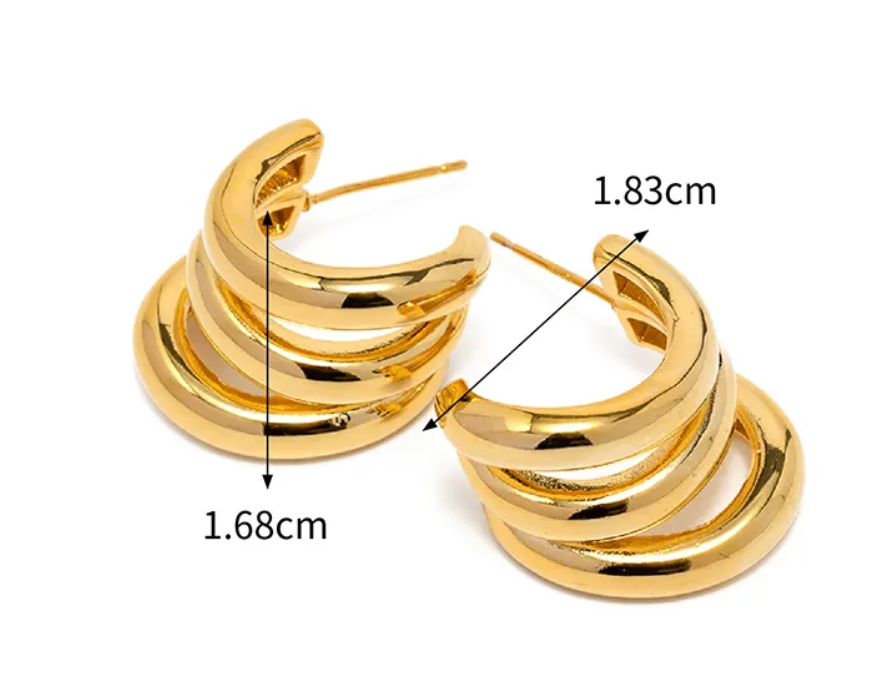 Triple Medium High Shine Steel Hoop Earring
