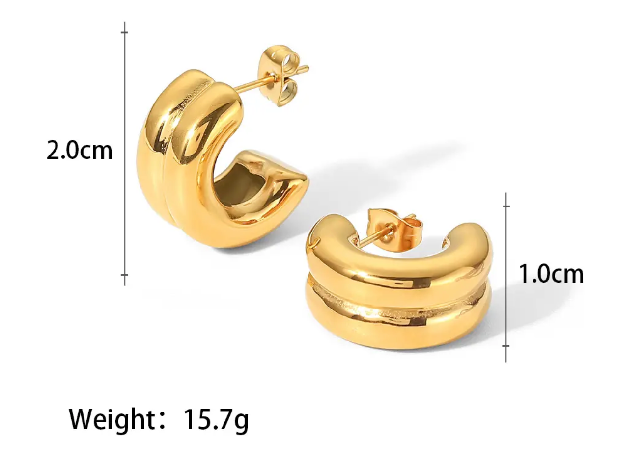 Puffy Double Hoop Earring- steel Gold Huggie 