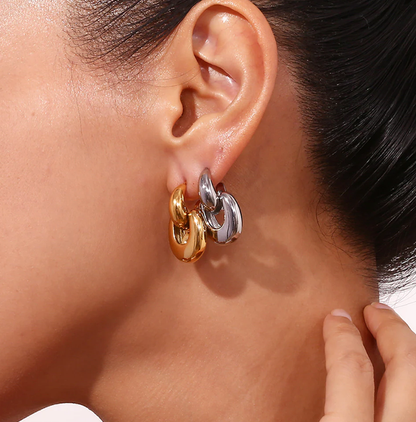 Puffy Door Knocker Hoop Earrings- Steel