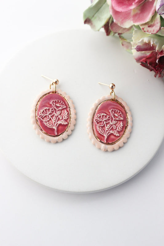 Dusty Rose Oval Portrait Dangles