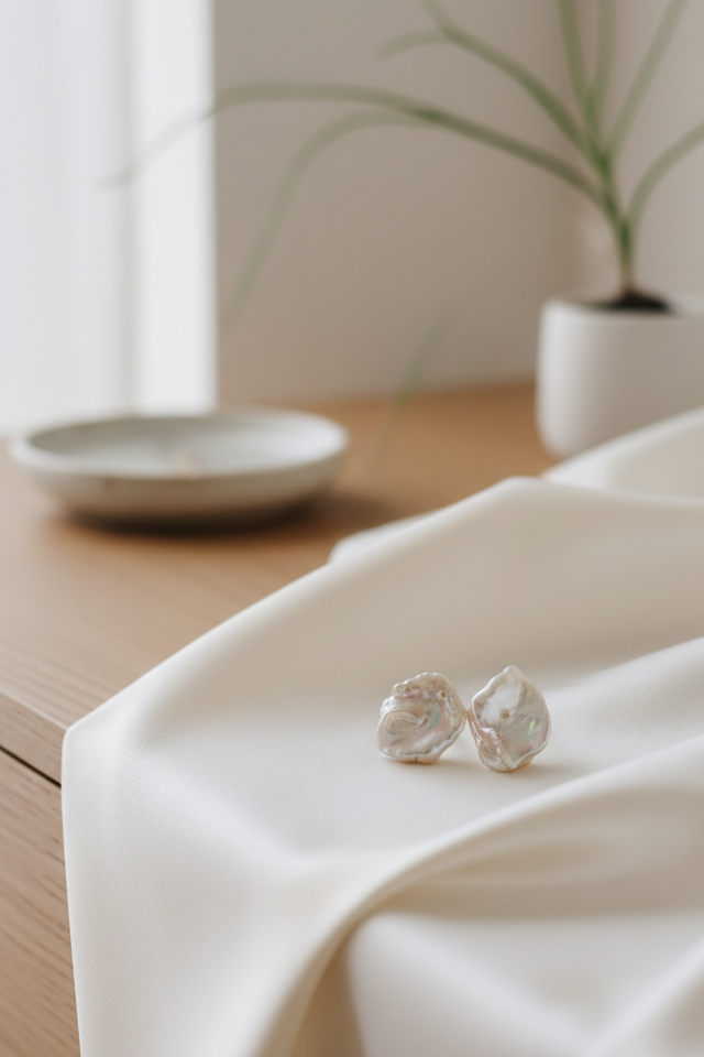 Flower Petal Keshi Pearl Earrings (1E14a)