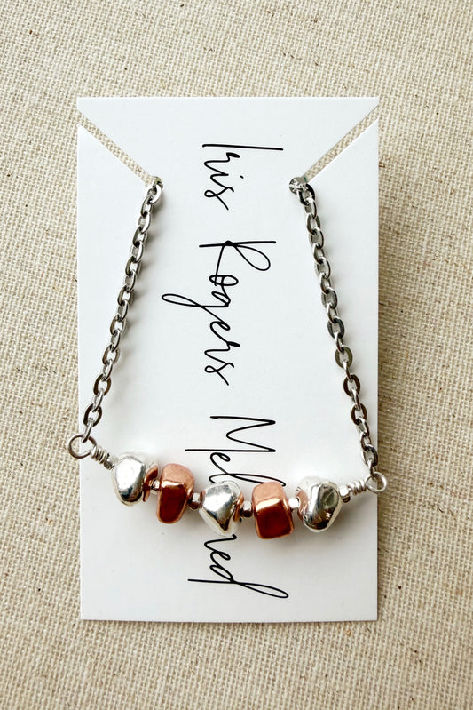 Pewter & Copper Beaded Necklace