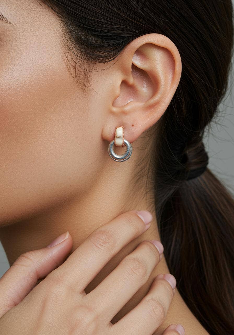Puffy Door Knocker Hoop Earrings- Steel
