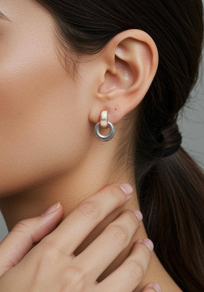 Puffy Door Knocker Hoop Earrings- Steel