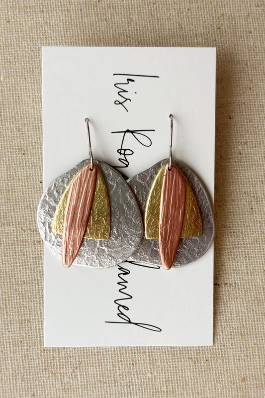 Scribbes & Raw Silk Textured Mixed Metal Drop Earrings