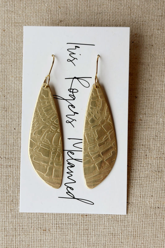 Tree Ring Brass Long Drop Earrings