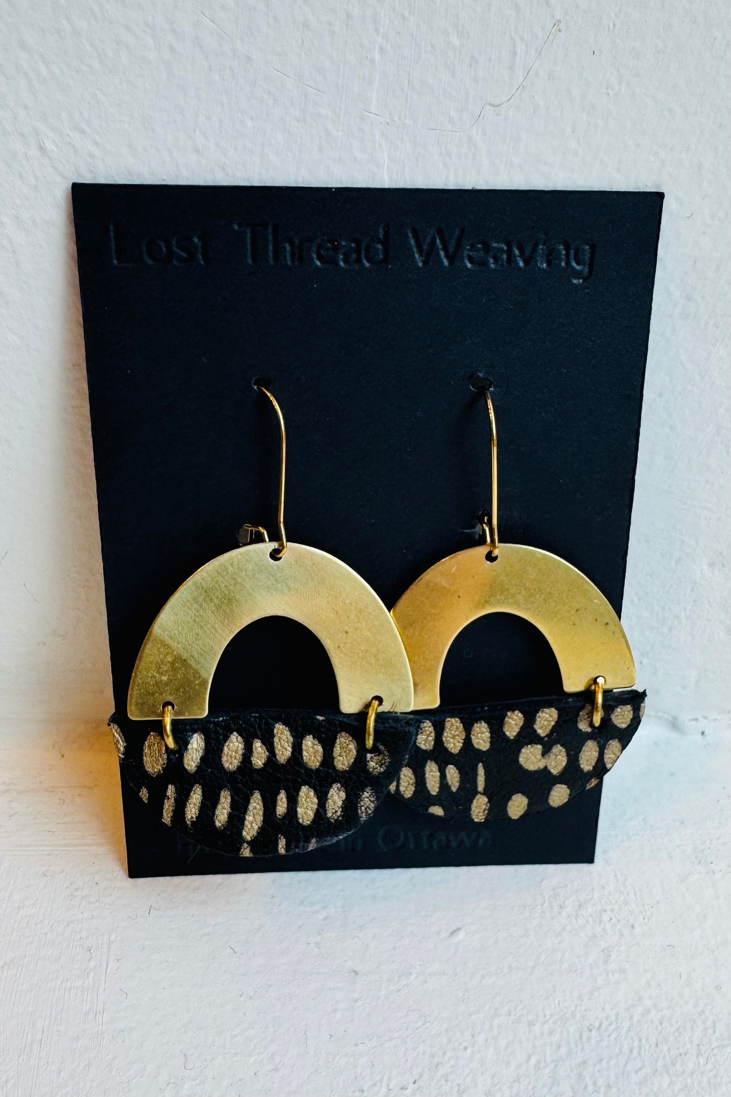 Mara Brass/Silkscreen Leather Earrings