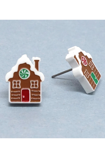 Lili0877 Gingerbread House Stud Earrings