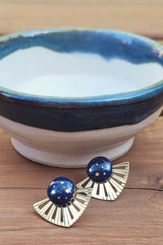Ceramic Studs with Gold Jacket Earrings