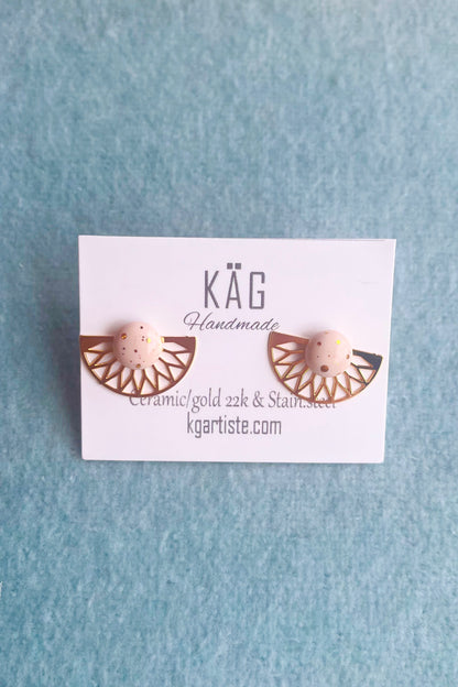 Ceramic Stud Earrings with Gold Half-Sun Jacket
