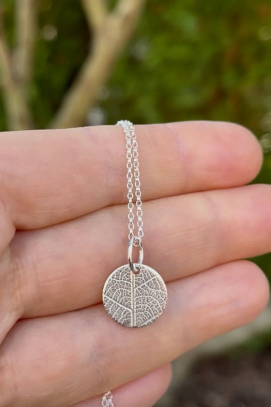 Leaf Disc Charm Necklace • Sterling Silver