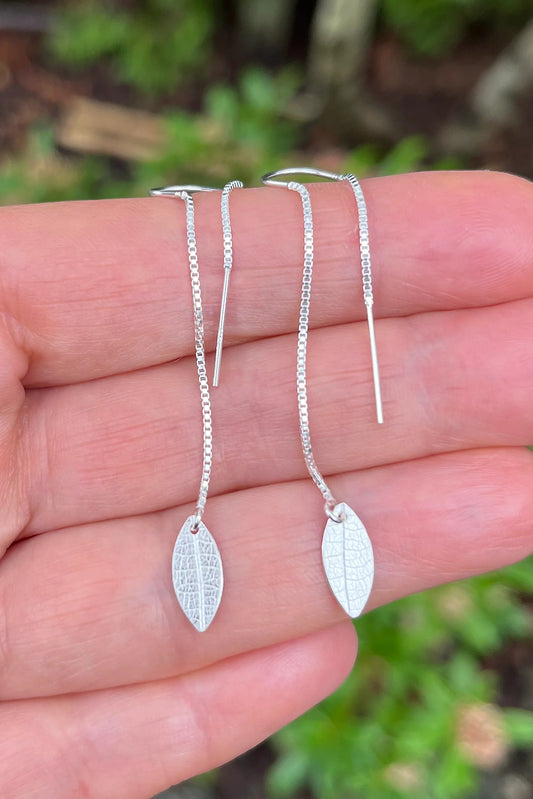 Little Leaf Threader Earrings • Sterling Silver