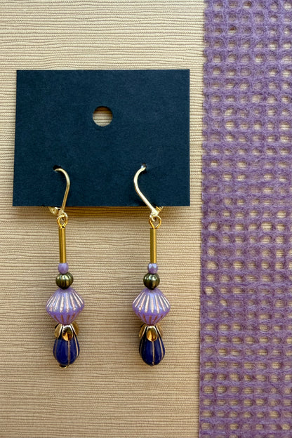 Beaded Czech Glass Earrings - Purple Lantern