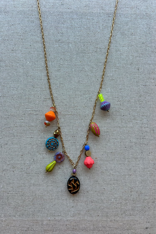 Czech Glass Beaded Charm Necklace #10