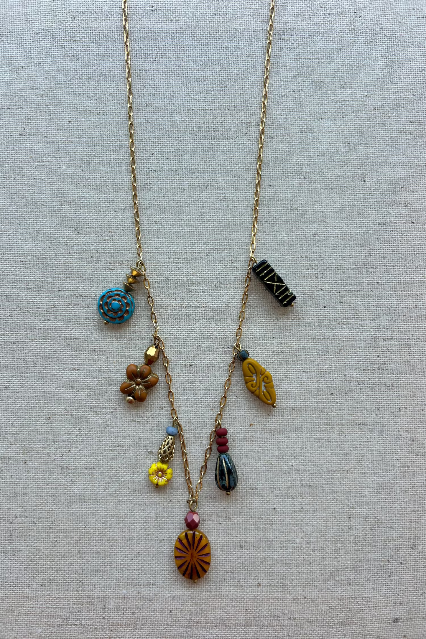Czech Glass Beaded Charm Necklace #9