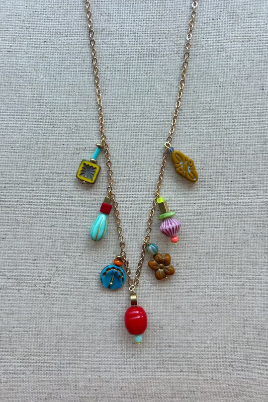 Czech Glass Beaded Charm Necklace #11