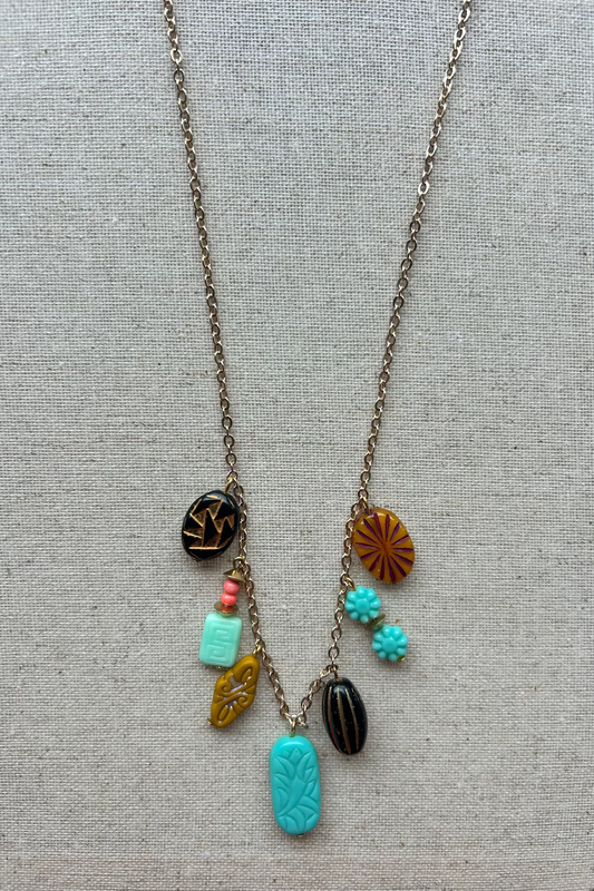 Czech Glass Beaded Charm Necklace #8
