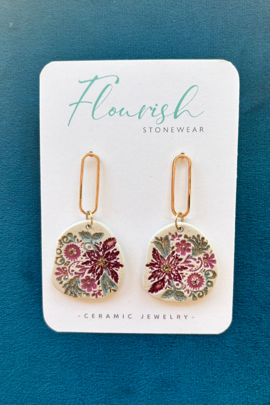 Ceramic Engraved Foliage Dangles
