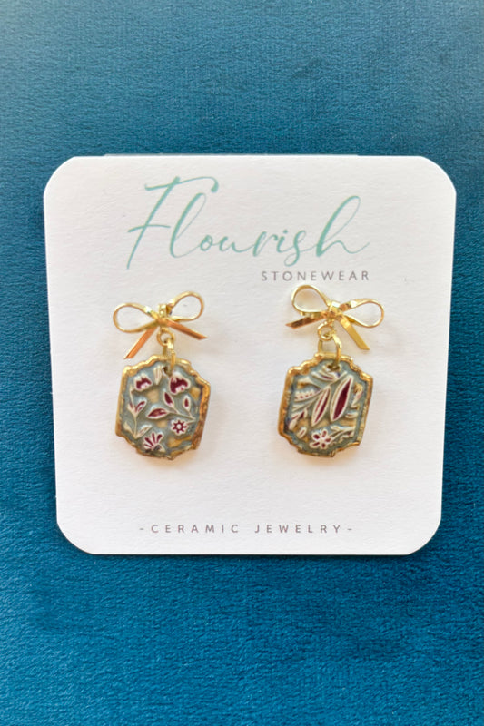 Tile Ceramic Imprint Dangle Earrings