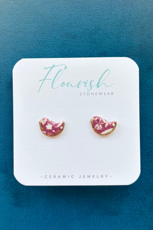 Ceramic Imprinted Bird Studs