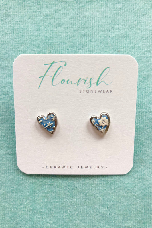 Ceramic Engraved Heart Studs