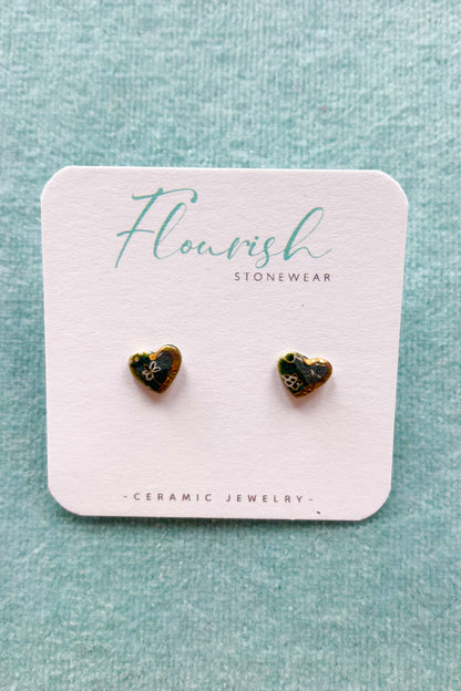 Ceramic Engraved Heart Studs