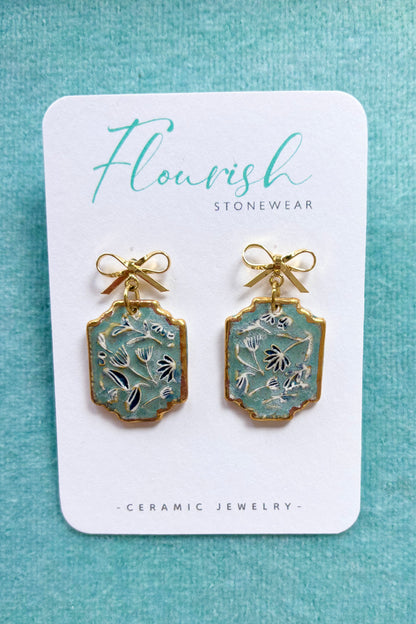 Tile Ceramic Imprint Dangle Earrings