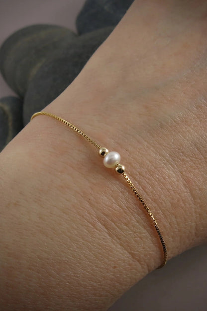 Adjustable Pearl Slider Bracelet • 14K Gold Fill