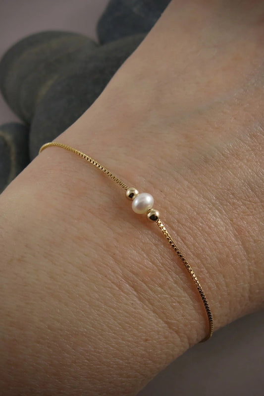 Adjustable Pearl Slider Bracelet • 14K Gold Fill