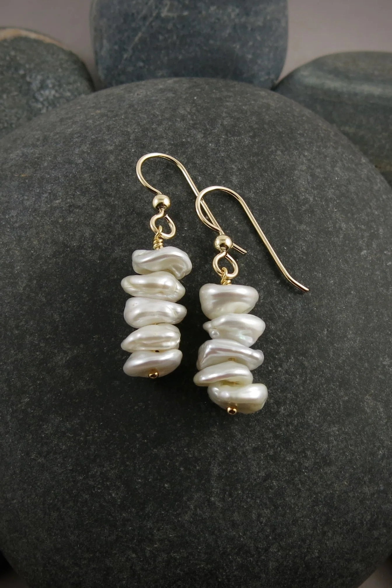 Ruffle Keshi Pearl Earrings • 14K Gold Fill