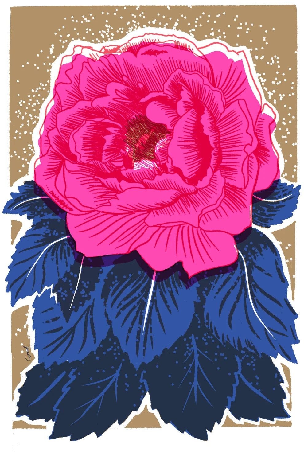 Peony Risograph Print