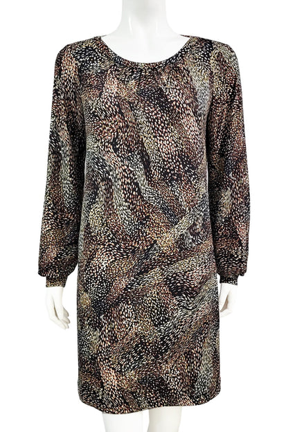 The Gwyneth mini dress from Mandala in Starry Night - Brown is shown on a mannequin against a white background 