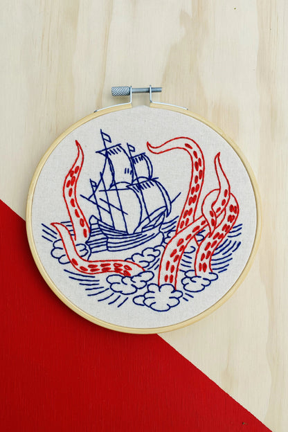 Kraken and Ship Complete Embroidery Kit