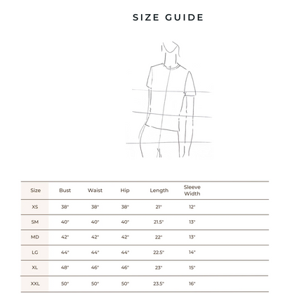 Blondie Prairie Tee size chart