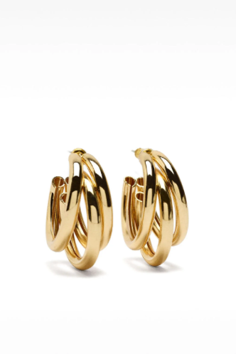 Triple Medium High Shine Steel Hoop Earring